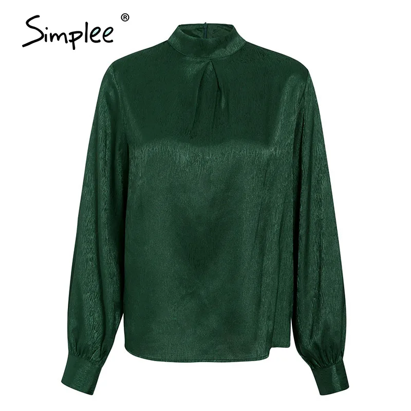 Simplee винтажная зеленая женская блузка с высоким воротником рубашка Весенняя