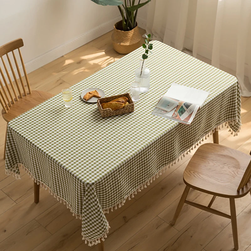 

Nordic Table Cloth Grid Tablecloth Tassel Rectangle Household Small Fresh Cotton And Linen Desk Cloth