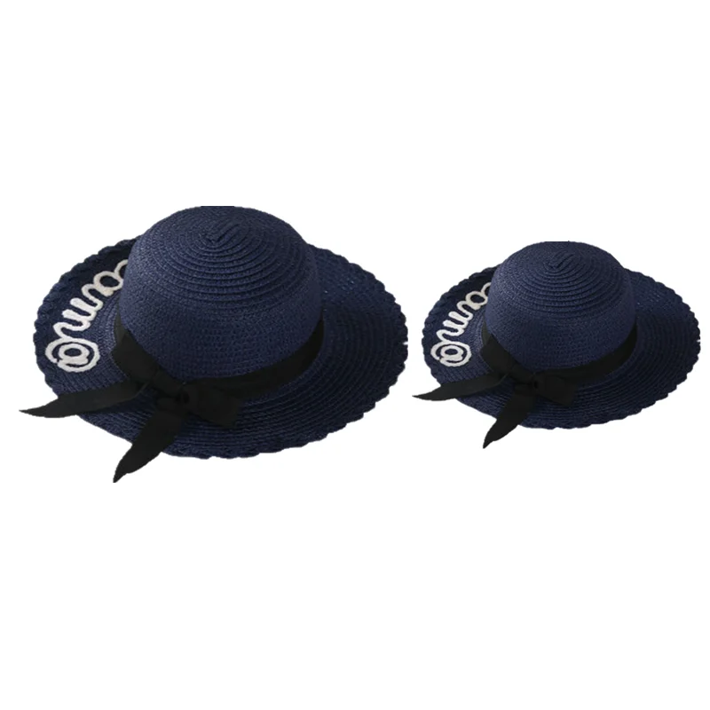 

Family Matching Beach Straw Women Girls Letter Navy Hats Mom And Me Daughter Summer Sea Sun Cap For travel