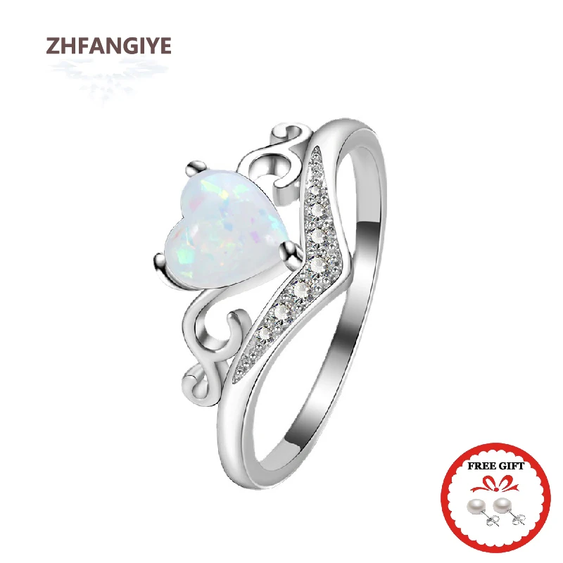 

New Rings 925 Silver Jewelry Heart Shape Created Opal Zircon Gemstone Finger Ring Accessories for Women Wedding Promise Party