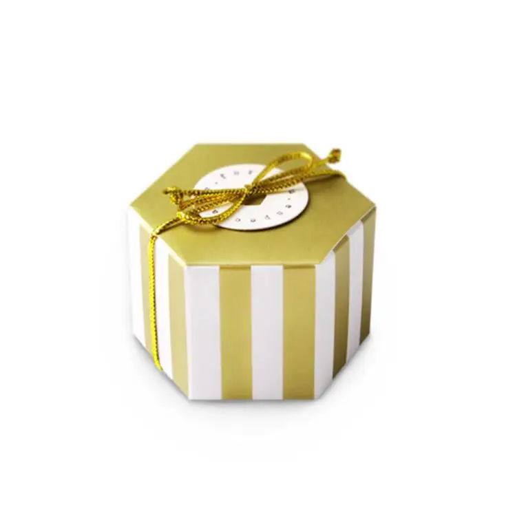 Gold Stripe 10 шт. мини золотая полоса в горошек Подарочная коробка Шестигранная Свадебная коробка конфет бронзовая коробка конфет упаковка для выпечки Свадебные украшения для вечеринки - Цвет: Gold Stripe