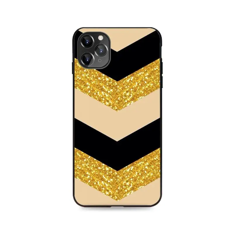 

FHNBLJ Gold Pink rose Glitter print Black Cell Phone Case For iPhone SE2 11 Pro XS MAX XS XR 8 7 6 Plus 5 5S SE Case