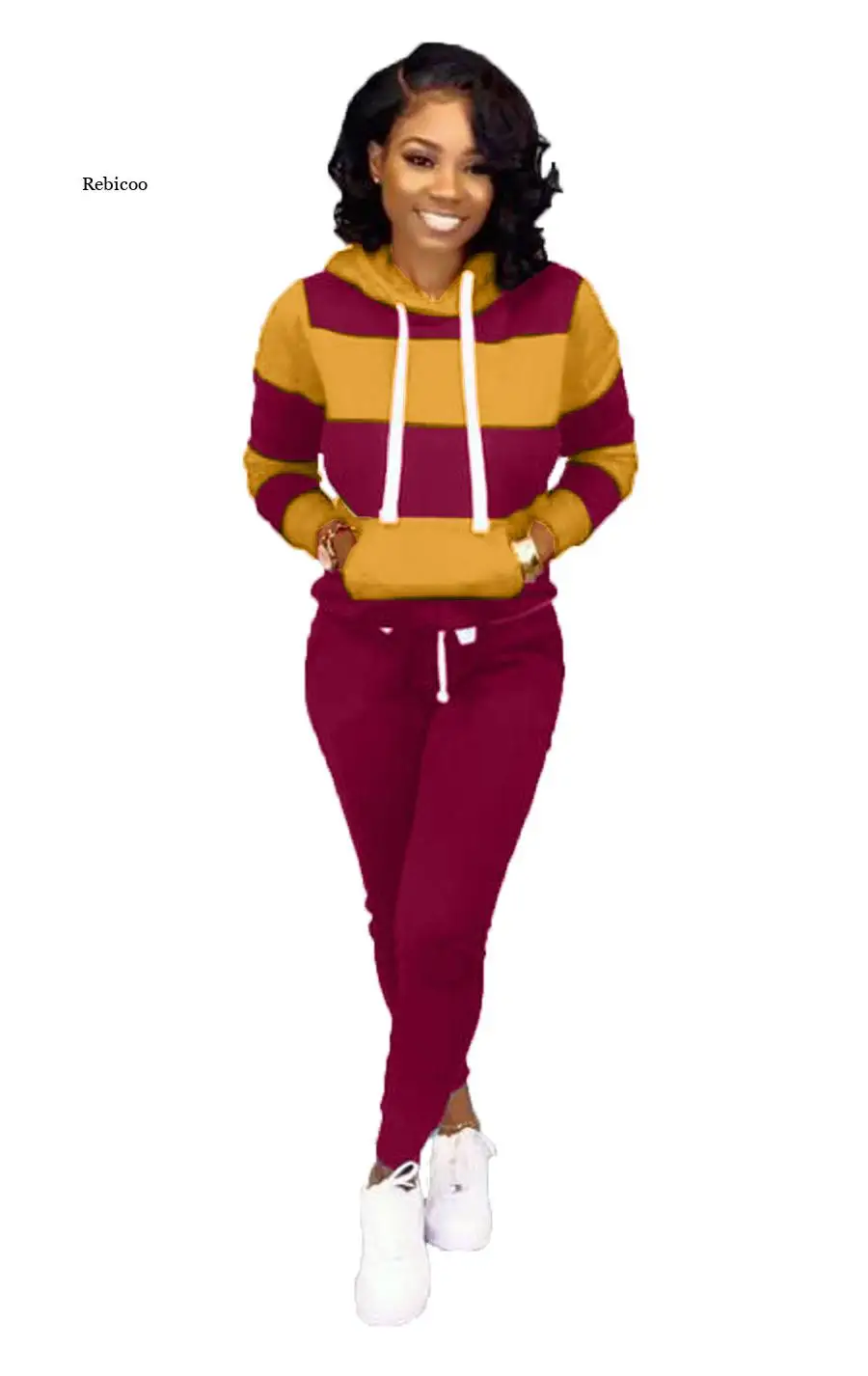 

Women's Two-Piece Fall/winter Sweater Cotton Hooded Trousers Casual Sports Suit
