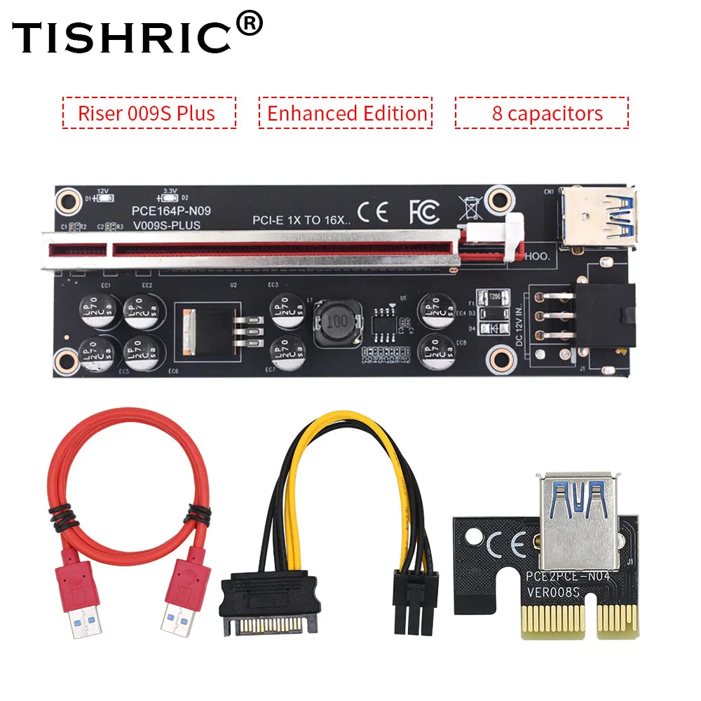 

Графический адаптер TISHRIC для майнинга, конденсаторы 009S Plus 8, PCIE Riser PCI E 16x, 1-10 шт.