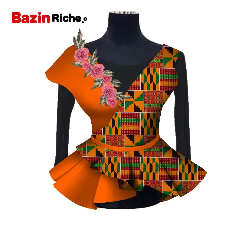 Африканские блузки для женщин V ожерелье с аппликацией Анкара Стиль без рукавов