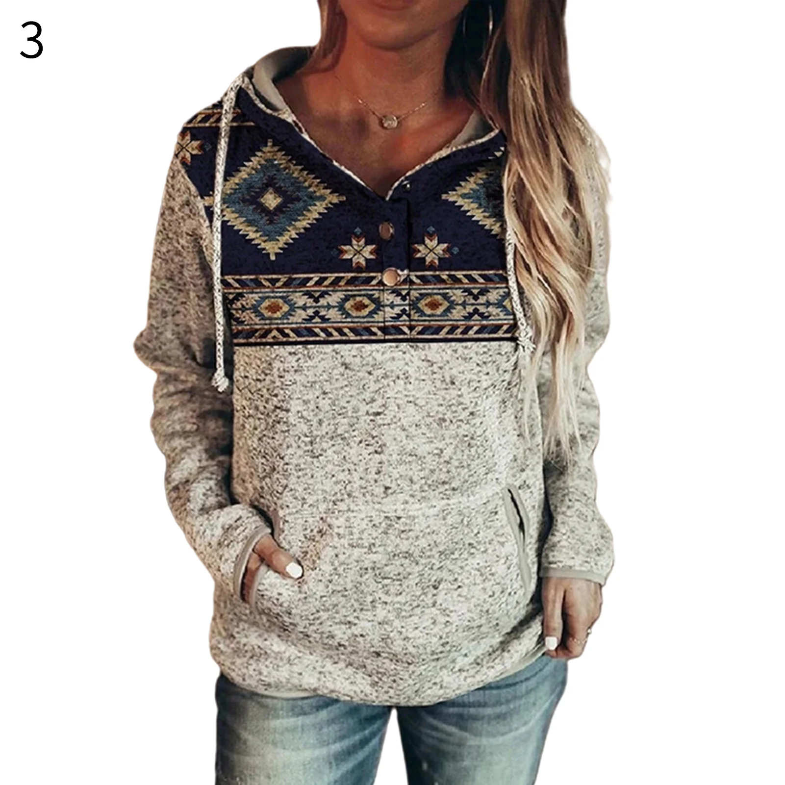 

Women Digital Print Hoodie Sweatshirt 2021 Buttons Long Sleeve Autumn Winter Pullover