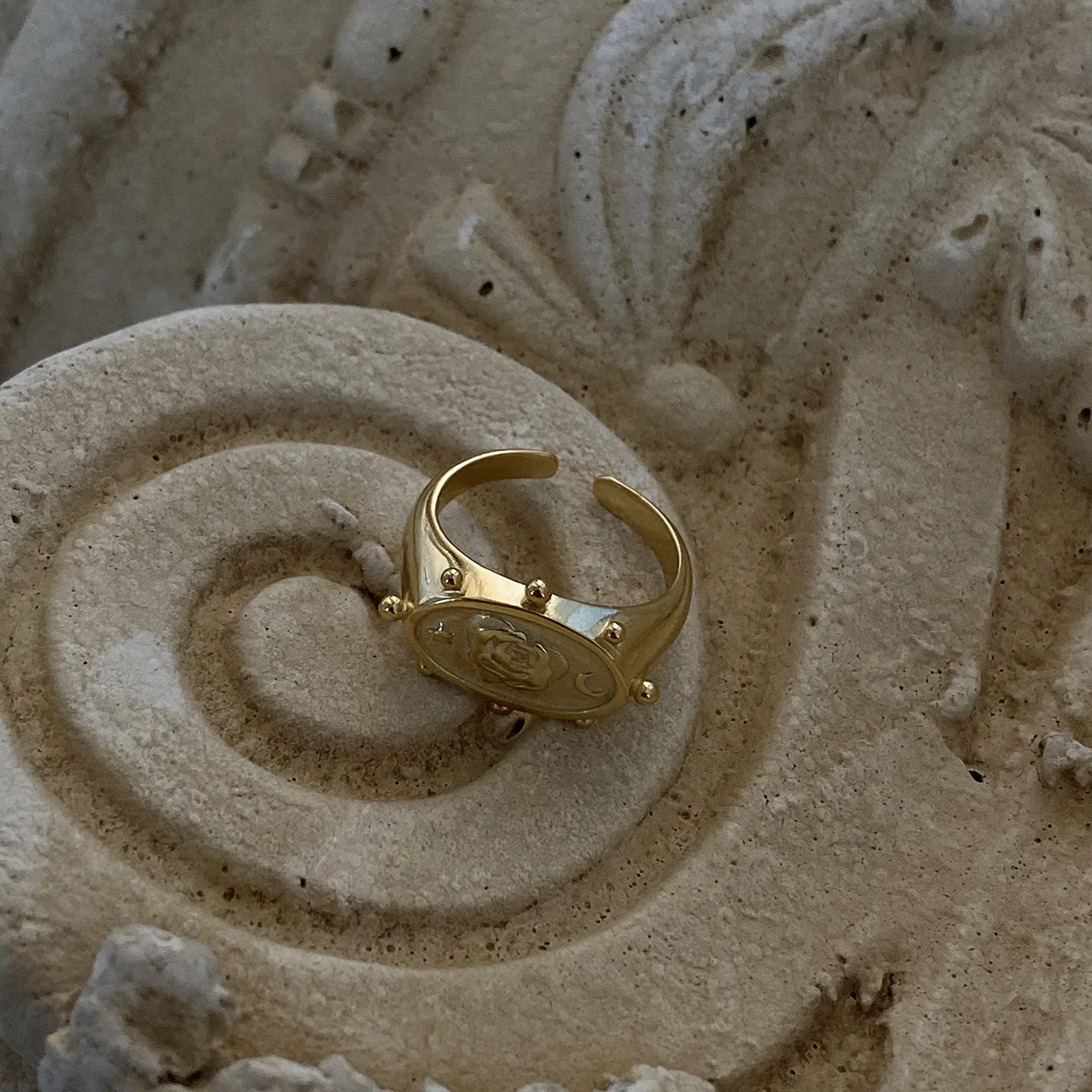 European Gold Color 925 Sterling Silver Adjustable Rings for Women Dainty Oval Rose Flower Luxury Ladies Fashion Jewelry | Украшения и