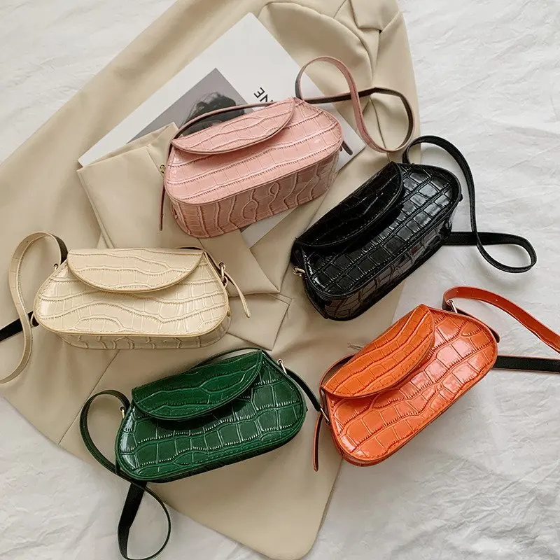 

2021 Popular Crocodile Pattern Handbags New Fashion PU Leather Shoulder Bags for Women Leather Textured Buckle Underarm Bags