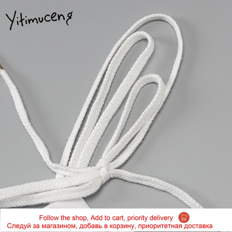 

Yitimuceng Lace Up Tank Tops Women Sexy Crop Top Bare Shoulder White Slim Cami Clothes Sleeveless Fashion Short Vest 2021 Summer