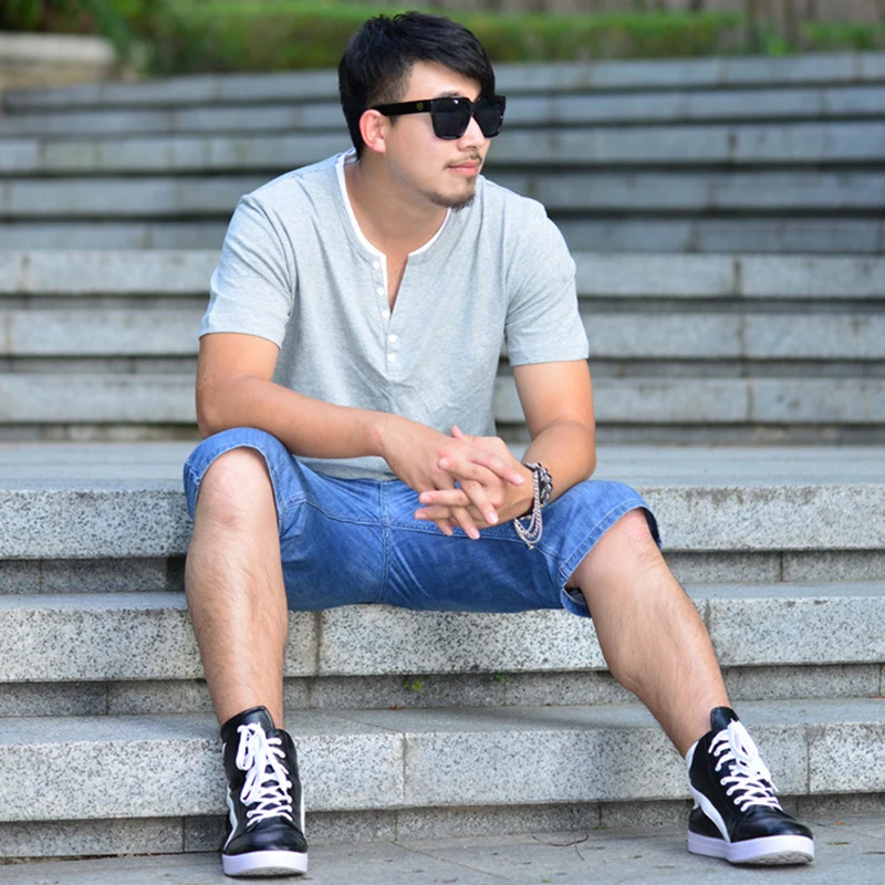 

Plus Size 7XL 8XL Casual Cotton Henry T Shirt Men Anti-Wrinkle Short Sleeve Button V-Neck T-Shirt Male Breathable T-Shirts Homme