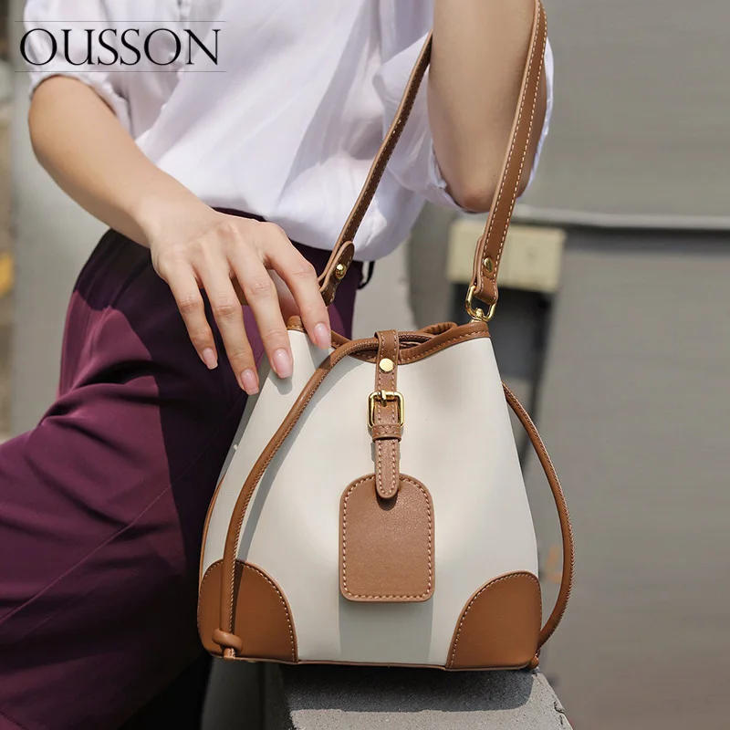 

OUSSON 2021 New Design Leather Large Capacity Bucket Bag Fashion Messenger Bag Multifunctional Tote Handbag Bag For Women