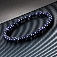 hot 6mm natural black onyx sand stone beads bracelets handmade ethnic tibetan elastic bangles for women men charm jewelry gifts