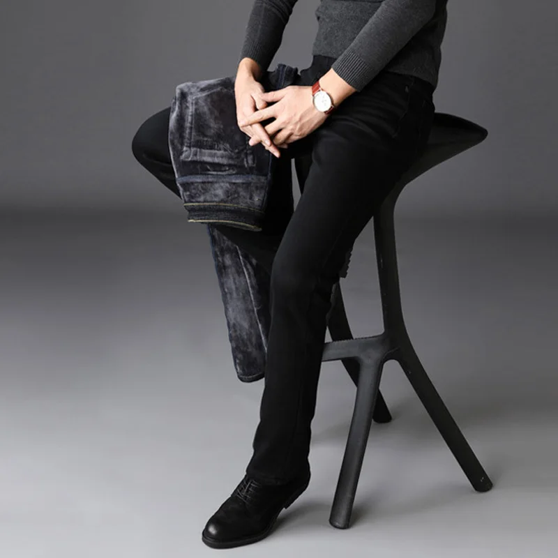 Мужские модные зимние джинсы 2020 мужские однотонные черные облегающие эластичные