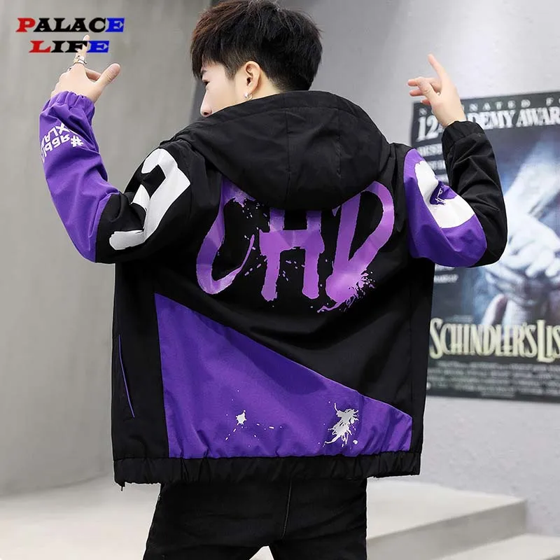 Куртка мужская в стиле пэчворк ветровка Корейском пальто хип хоп винтажный