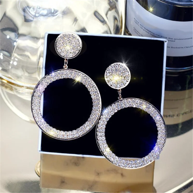 

Fashion Exaggerated Geometric Round Earrings Full of Diamonds