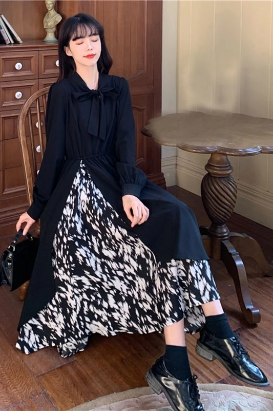 

Spring new large girl French long Hepburn Platycodon dress