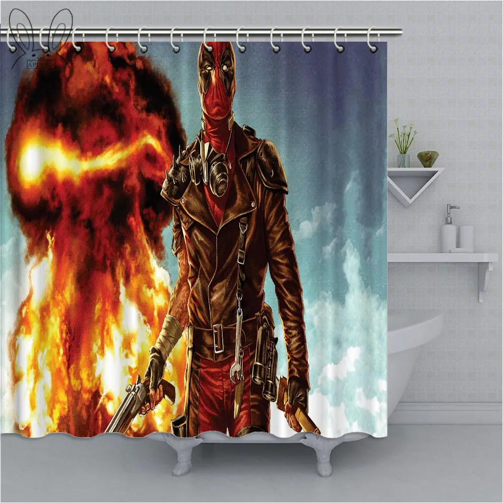 

Popular Deadpool Pattern Shower Curtain 3D Anime Waterproof Bathroom Curtain Polyester Fabric Bathing Cover Curtain Shower Sets