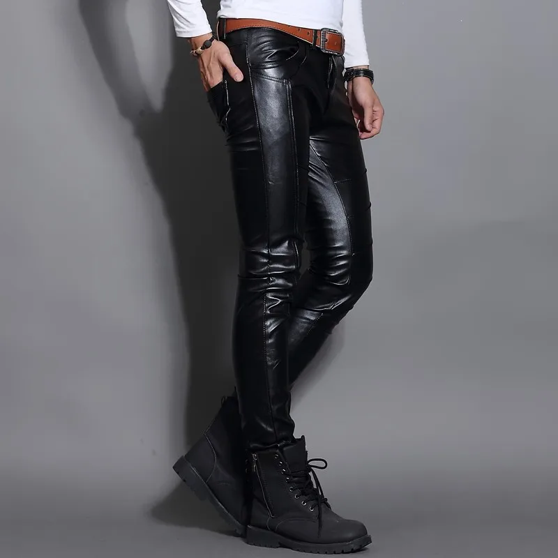 Новые модные мужские зимние штаны из искусственной кожи с флисовой подкладкой