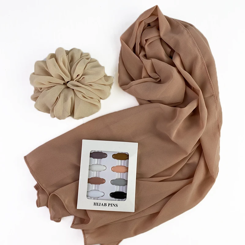 

Женские шифон хиджаб, обтянутая тканью коробка шпильки шарф-шаль одноцветные шали оголовье мусульманский платок Женский Аксессуары