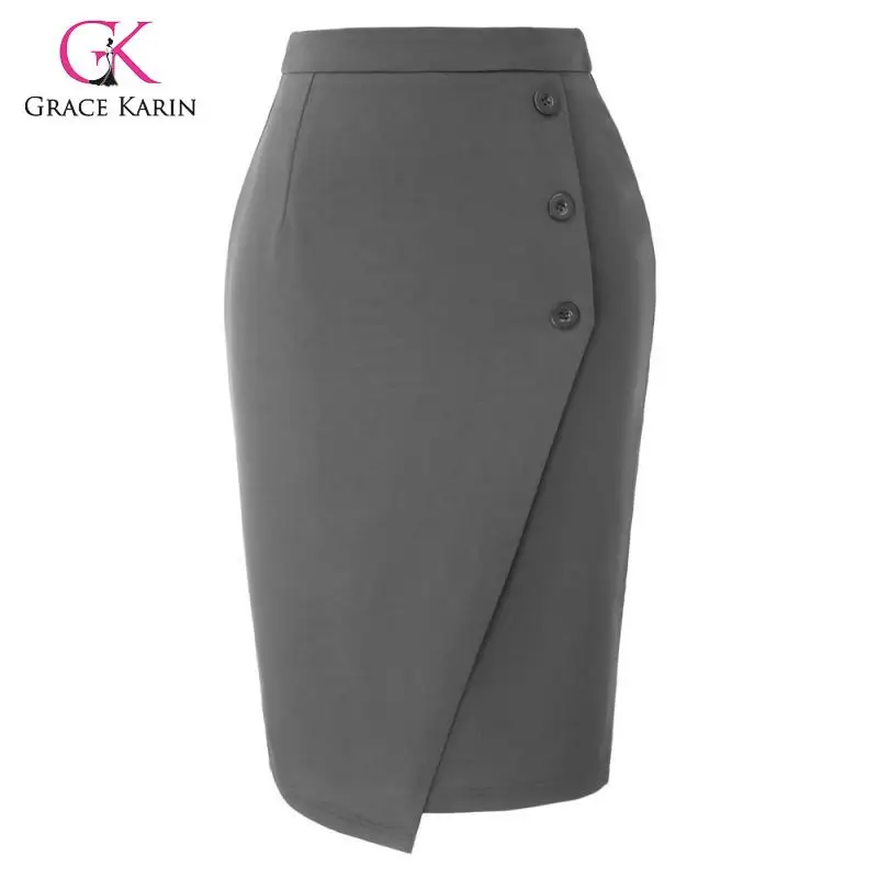 

Grace Karin Women's High Waist Buttons Decorated Pencil Skirt Slim Fit Formal Office Work Skirt Hips-Wrapped Bodycon Skirts Midi