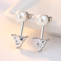 creative imitation pearl stud earrings charming triangle zirconia stone creative earring piercing jewelry for women best gifts