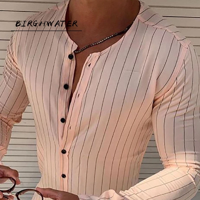 

Мужская рубашка Весна-лето 2020, модные крутые топы, мужская рубашка в полоску, приталенная Повседневная рубашка s, Повседневная рубашка с кру...