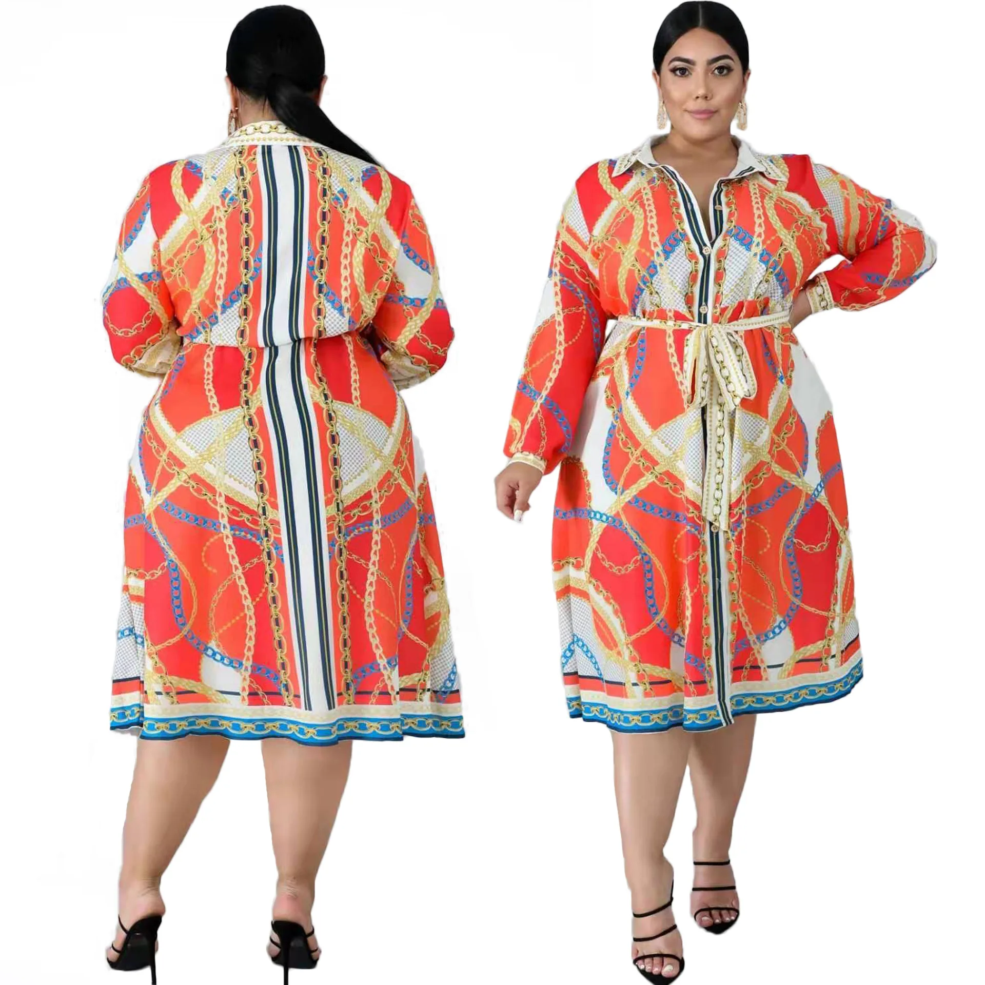 Новинка Осень/Зима 2019 африканская мода женское платье на пуговицах рубашка