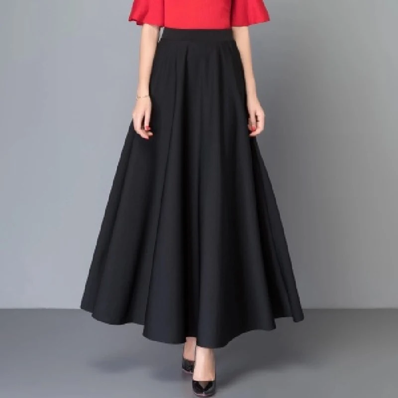 

Summer Fashion Midi Skirts 2021 Women Pleated High Waist Office Work Skirt Casual Solid Loose Zipper Elegant Party Buttoms 2XL