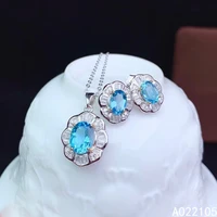 kjjeaxcmy fine jewelry 925 sterling silver inlaid natural swiss blue topaz women elegant classic flower gem pendant earrings set