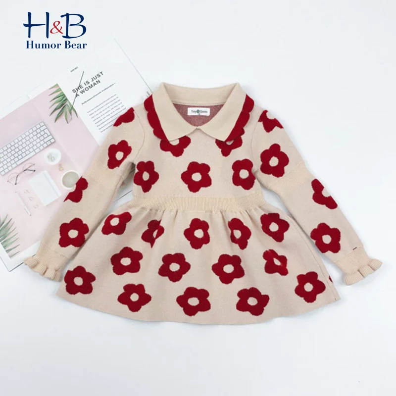 

Humor Bear Children Long Sleeve Sweater Dress 2020 Autumn Dress Lapel Print Pullover Sweater Birthday Party Knitted Dress