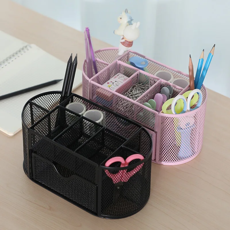 

9 Grids Desktop Storage Box Basket Stainless Steel Office Pen Holder Multi Functional Partition Sundry Storage Box with Drawer