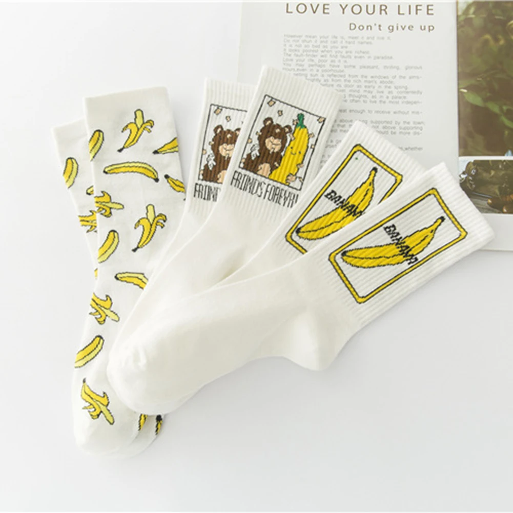 banana Милые Мультяшные фрукты, 1 пара кавайных носков с принтом банана для девочек, корейские хлопковые носки с вышивкой, кучи, забавные носки - Цвет: banana