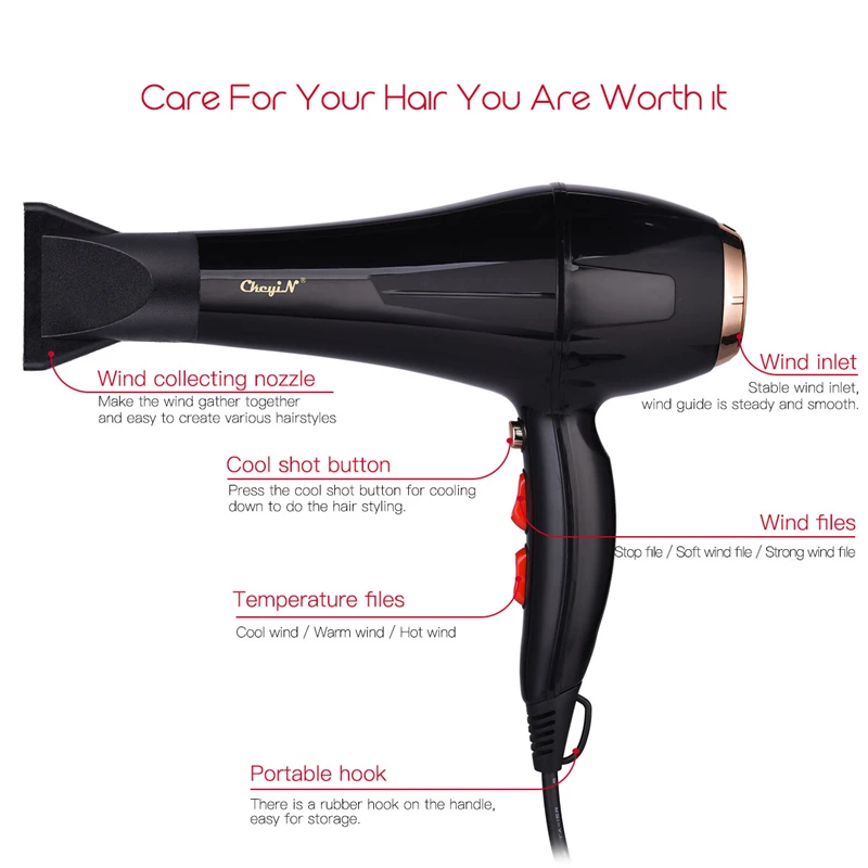 Professional Hair Dryer Strong Power Blow Adjustment Hot And Cold Wind Hairdryer Salon Styling Tool Household Barber Use | Бытовая