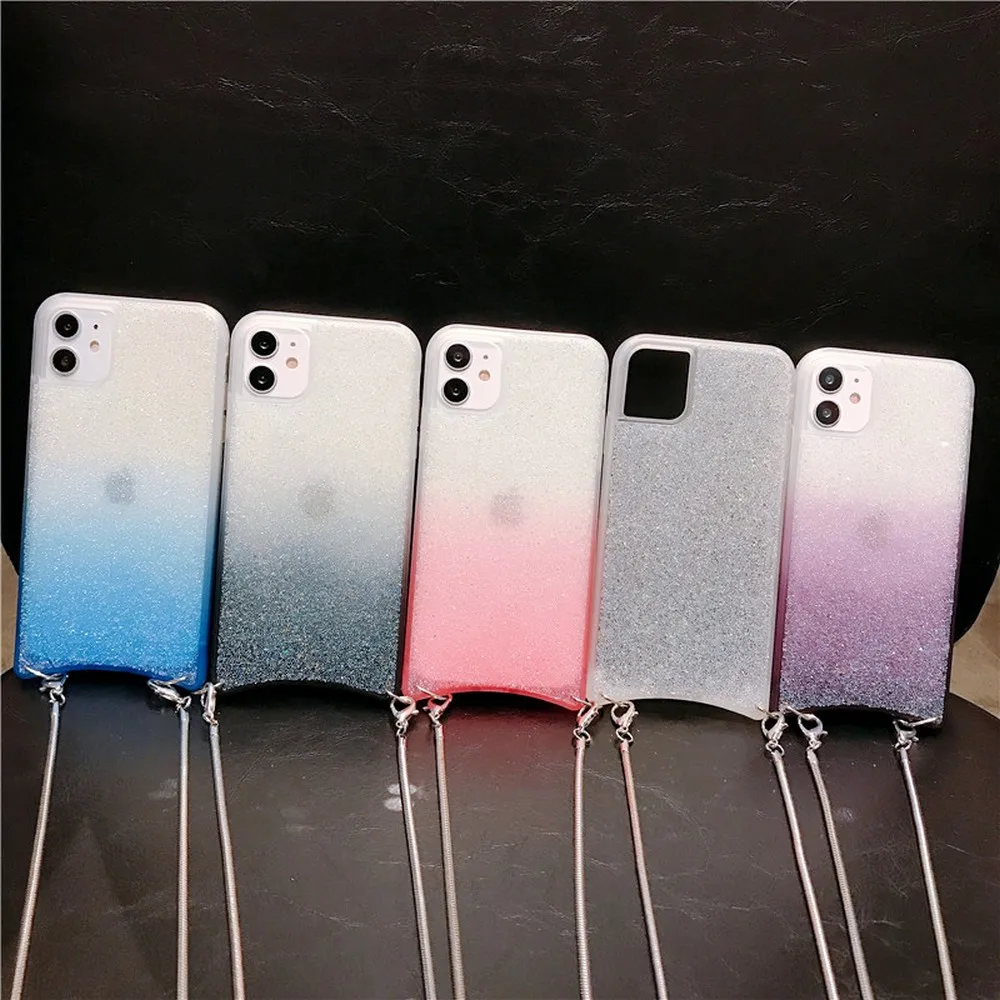 

Gradient color hanging chain phone case for iPhone 11 Pro X XS Max XR 6 7 8 Plus SE 2020 fashion soft back cover new product