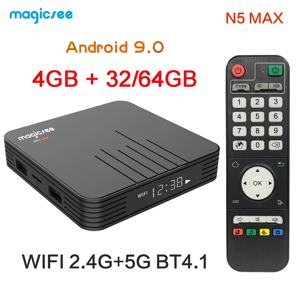 Magicsee N5 Max 4 ГБ/64 Гб ТВ приставка Android 9 0 2 г/5G двухдиапазонный Wi Fi Bluetooth Media Player 1000 м 8K