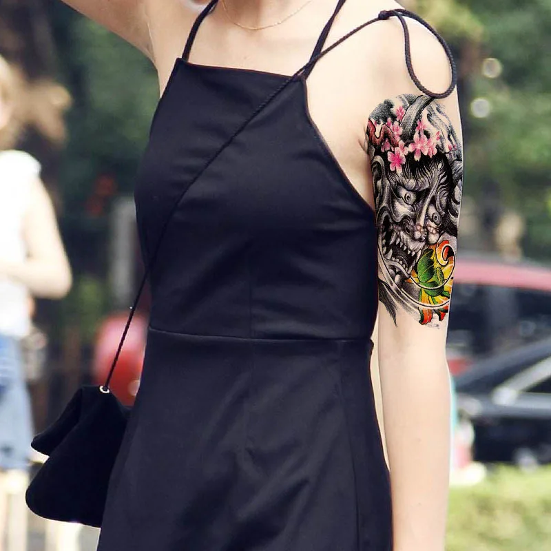 Half Flower Arm Tattoo Body Art Sticker Demon Maple Leaf Lotus Snake Design for Woman Man Waterproof Temporary DIY | Красота и