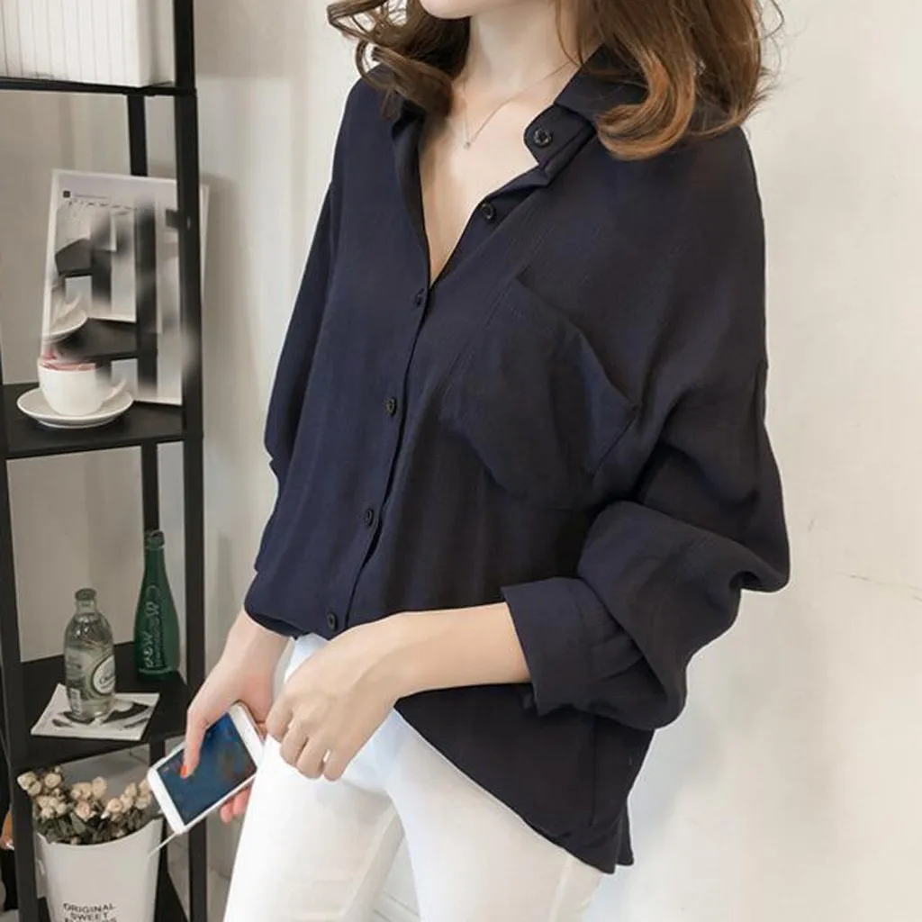 

Women Blouses 2019 Turn Down Collar Office Chiffon Shirt Casual Lapel Pure Color Long Sleeve Ladies Top Blouse Blusas Femininas