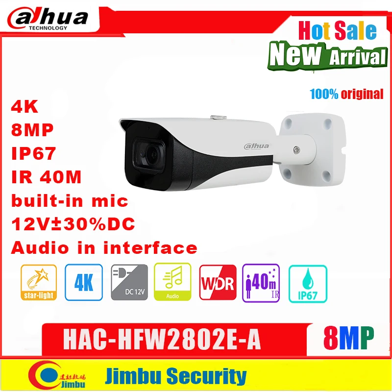 

Dahua HDCVI Camera 4K HAC-HFW2802E-A 8MP IR 40m IP67 Built-in Mic Starlight WDR Outdoor Waterproof Bullet Camera Analog Camera
