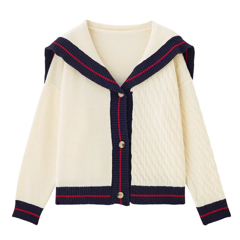 

Women Spring Autumn Fashion Hit Color Spliced Knitted Cardigan Sweater Female Casual Loose Coat Ladies Brand Elegant Tops ML671