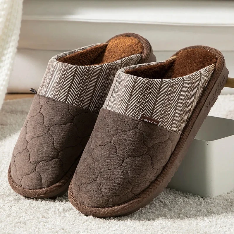 

38-48 Big Size Men Shoes Winter Slippers Home Furry Fur Slides Man Indoor Thick-soled Down Slippers Bedroom Warm Shoes