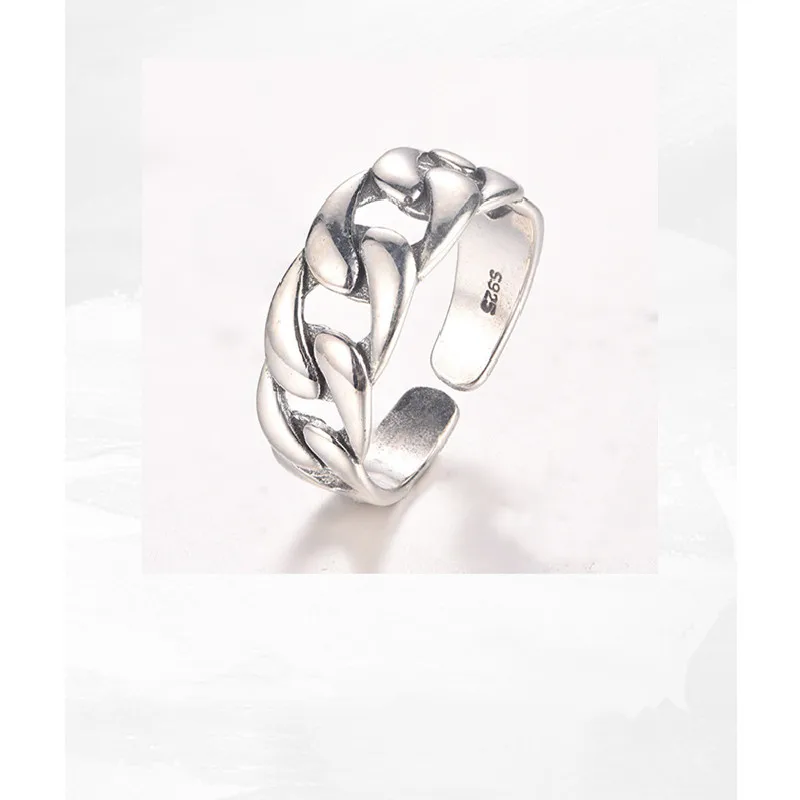 

S925 стерлингового серебра моды личности ретро переплетения широкий пара Открытое кольцо