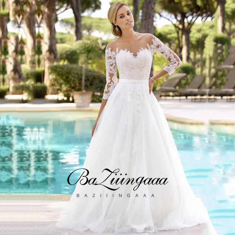 

BAZIIINGAAA Simple Wedding Dress Lace Little Beading Strapless Dress Luxury WeddingGowns Bridal Can Be Washed Bride Dresses