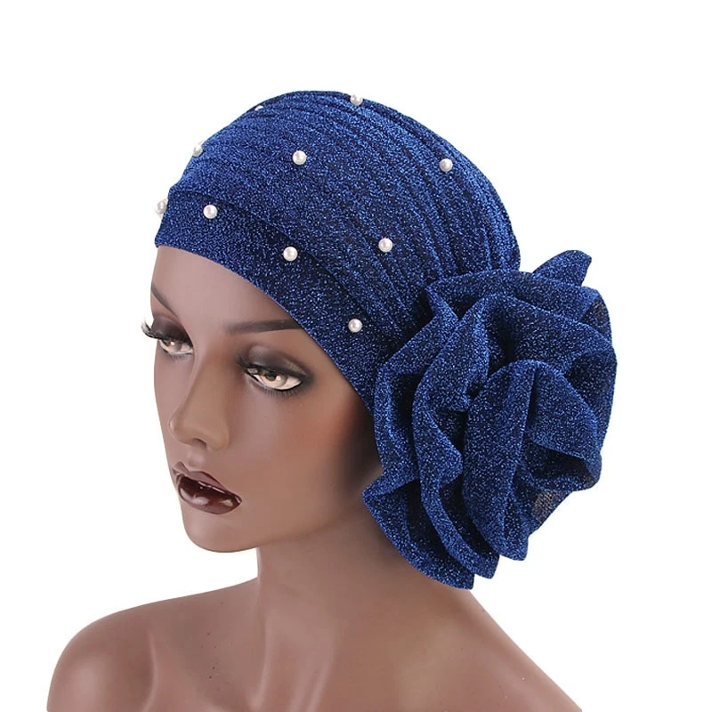 Модные женские шапки для волос мусульманская блестящая тюрбан с бисером