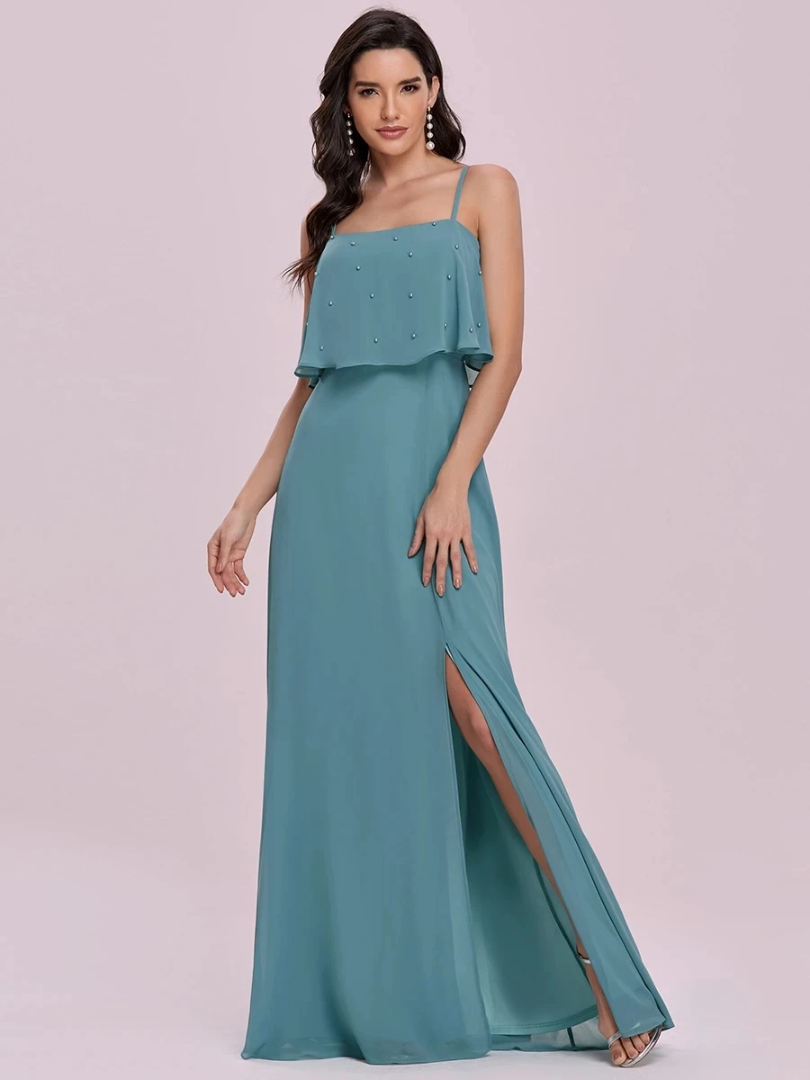 

Simple Wholesale Side Split Chiffon Evening Dress with Spaghetti Straps