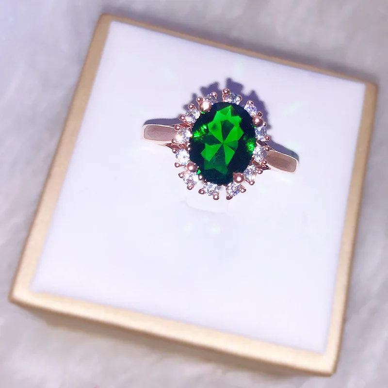 rosegold green Целлюлозное Серебро 925 Кольцо для женщин с овальным драгоценный камень, синий сапфир Серебряный Шарм женские ювелирные изделия помолвка Свадебная вечеринка подарок - Цвет камня: rosegold green