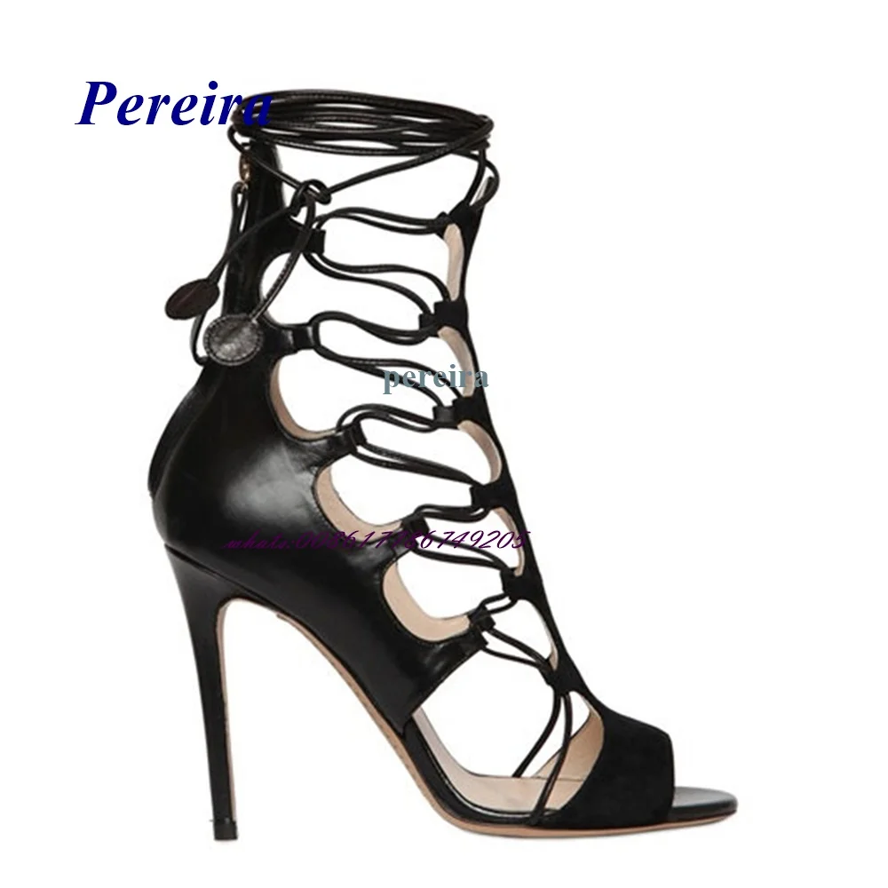 

Pereira Peep Toe Cross Tied Sandals Lace Up Back Zipper Stiletto Heel High Heel Women Sandals Summer Sexy Hollow Out Sandal Boot