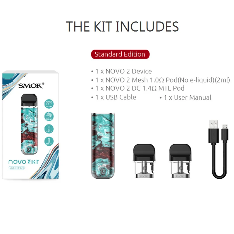 Новейший вейп комплект электронной сигареты SMOK novo 2 kit 2ml pod 800mAh батарейный