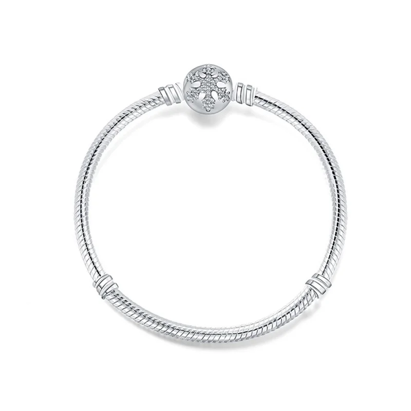 

925 Sterling Silver Charms Snowflake Clasp Clip Basic Bracelets Diy Beads Charms Bracelet For Women Wedding Jewlery