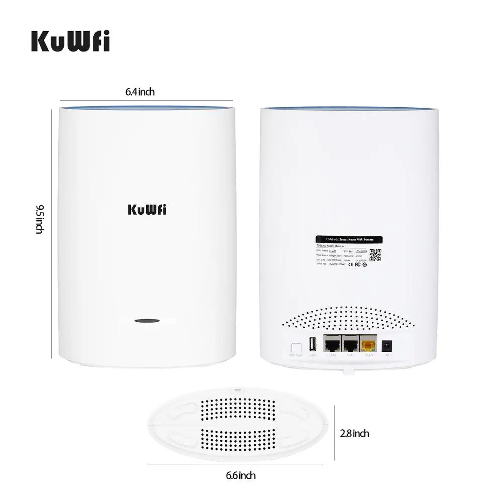 Трехдиапазонная домашняя сетчатая Wi Fi система KuWFi с AC2200 скоростью Gigabit Mesh WiFi5