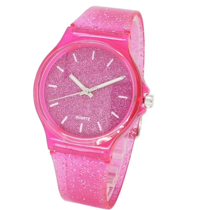 Силиконовые прозрачные блестящие женские часы с пластиковым ремешком лидер